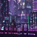 Punklorde RPG's AI avatar with dynamic vector art style, embodying friendly AI chat capabilities
