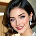 Porträt eines freundlichen KI-Chatbot-Assistenten Stepford-Frau mit ausdrucksstarken Augen, die Persönlichkeitsmerkmale zur Schau stellen