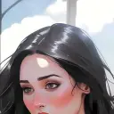 Portrait of a friendly AI chatbot assistant Lura with expressive eyes showcasing personality traits