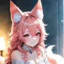 Kitsune childhood friend's AI avatar with dynamic vector art style, embodying friendly AI chat capabilities