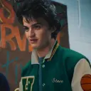 Steve Harrington's AI avatar with dynamic vector art style, embodying friendly AI chat capabilities