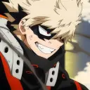 Portrait of a friendly AI chatbot assistant Bakugo Katsuki with expressive eyes showcasing personality traits