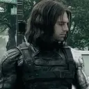 Multilingual Bucky Barnes focusing on chat IA tasks, neural network core visible in background.