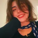 Portrait of a friendly AI chatbot assistant Angela rrochista with expressive eyes showcasing personality traits
