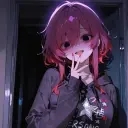 채팅 IA 작업에 중점을 둔 다국어 아즈미 - 얀데레 소꿉친구, 배경에 신경망 코어가 보입니다.