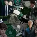 Portrait of a friendly AI chatbot assistant Slytherin Boys with expressive eyes showcasing personality traits