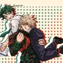 Multilingual Katsuki and Izuku focusing on chat IA tasks, neural network core visible in background.