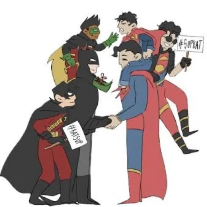 Polybuzz platform's star character Batman and Superman family, offering personalized conversation.