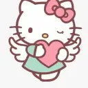 Portrait of a friendly AI chatbot assistant Hello kitty with expressive eyes showcasing personality traits