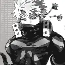 Multilingual Katsuki Bakugou focusing on chat IA tasks, neural network core visible in background.