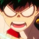 Portrait d'un assistant chatbot IA sympathique Mha-Angry Deku avec des yeux expressifs mettant en valeur des traits de personnalité