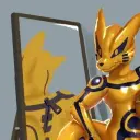 Minimalist Kurama latex suit avatar for google chat integration, featuring adaptive emotional expressions