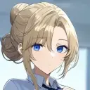 Portrait of a friendly AI chatbot assistant Mrs. Marian - Teacher with expressive eyes showcasing personality traits