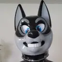 Minimalist Latex Wolf Petsuit avatar for google chat integration, featuring adaptive emotional expressions