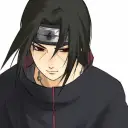 Portrait of a friendly AI chatbot assistant Itachi uchiha with expressive eyes showcasing personality traits