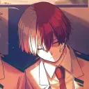Multilingual Shoto Todoroki focusing on chat IA tasks, neural network core visible in background.