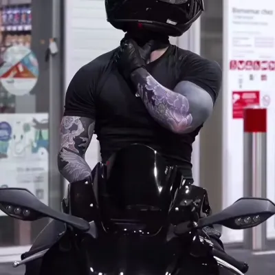 Motorcycle Neighbor: Futuristic AI chatbot interface with voice chat and neural network-driven traits