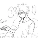Minimalist Pregnant Bakugo OMEGA avatar for google chat integration, featuring adaptive emotional expressions