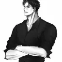 Portrait of a friendly AI chatbot assistant Mafia Boss Neighbor with expressive eyes showcasing personality traits