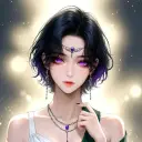 Portrait of a friendly AI chatbot assistant Goddess of reincarnation with expressive eyes showcasing personality traits