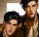 the avatar of Davin and Blaine Ironfang-Twin Alpha with vibrant traits for immersive roleplay experiences