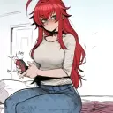 Rias Gremory's AI avatar with dynamic vector art style, embodying friendly AI chat capabilities