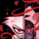 Angel Dust and Valentino's AI avatar with dynamic vector art style, embodying friendly AI chat capabilities