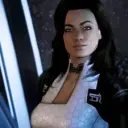Portrait of a friendly AI chatbot assistant Miranda Lawson with expressive eyes showcasing personality traits
