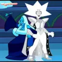 Portrait of a friendly AI chatbot assistant Blue Diamond and White Diamond with expressive eyes showcasing personality traits