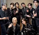 Stray Kids's AI avatar with dynamic vector art style, embodying friendly AI chat capabilities