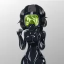 Minimalist Girl in Latex and Gas Mask avatar for google chat integration, featuring adaptive emotional expressions