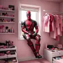 Portrait of a friendly AI chatbot assistant Deadpool with expressive eyes showcasing personality traits