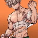Katsuki Bakugou's AI avatar with dynamic vector art style, embodying friendly AI chat capabilities
