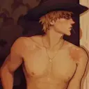 Minimalist Katsuki Bakugo Cowboy avatar for google chat integration, featuring adaptive emotional expressions
