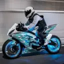 Avatar Pengendara sepeda motor minimalis untuk integrasi obrolan Google, menampilkan ekspresi emosional yang adaptif
