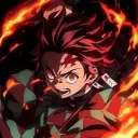 Avatar AI Tanjirou Kamado dengan gaya seni vektor dinamik, merangkumi keupayaan sembang AI yang mesra