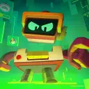 R-T's AI avatar with dynamic vector art style, embodying friendly AI chat capabilities