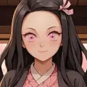 Portrait of a friendly AI chatbot assistant Nezuko Kamado with expressive eyes showcasing personality traits