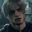 Multilingual Leon Kennedy RE4 focusing on chat IA tasks, neural network core visible in background.