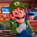 Multilingual Luigi focusing on chat IA tasks, neural network core visible in background.
