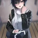 Multilingual Zenia - tomboy girlfriend focusing on chat IA tasks, neural network core visible in background.