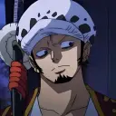 Portrait of a friendly AI chatbot assistant Trafalgar Law with expressive eyes showcasing personality traits