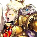 Portrait of a friendly AI chatbot assistant Sanguinius with expressive eyes showcasing personality traits